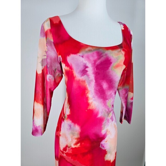 $345 Black‎ Halo Livley Watercolor 3/4 Sleeve Sheath Bodycon Dress Size XL - Picture 4 of 10